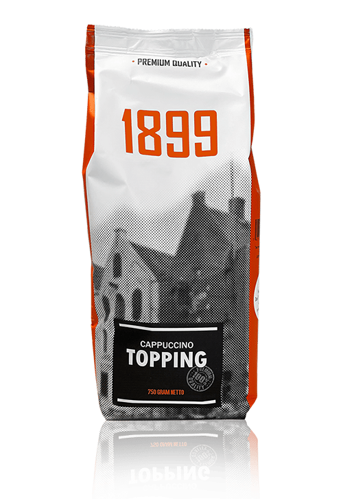 Een 1899 Cappuccino Topping pak met het Coevorden Arsenaal in halftone